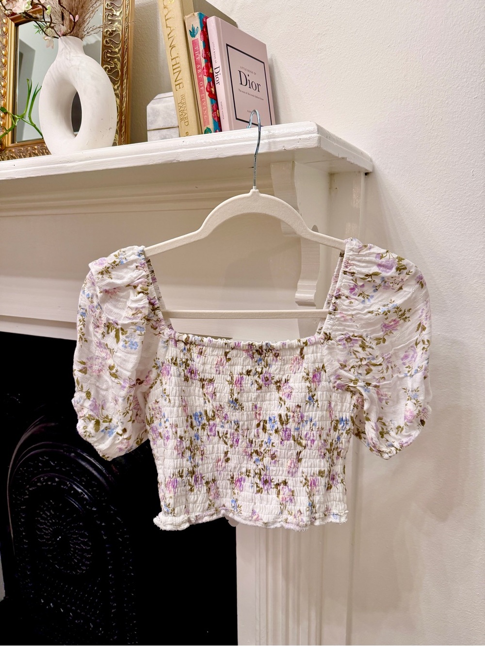 Smocked Square-Neck Floral Crop Top